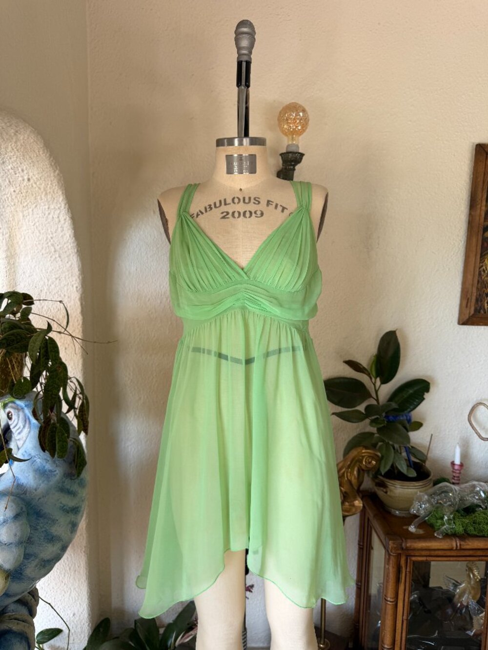 90s Vintage Victoria’s Secret Green Sheer Slip Mini Dress Lingerie VTG